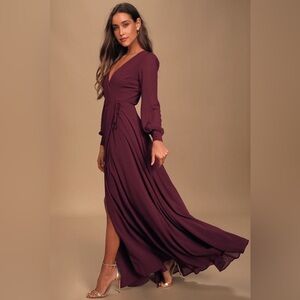 Lulu’s My Whole Heart Plum Long Sleeve Wrap Dress | Size Medium